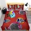Fishing Queen Duvet Cover Set Vibrant Blue With Cartoon Fish Water Splatter Design Perfect For Fishing Lovers Warm And Soft