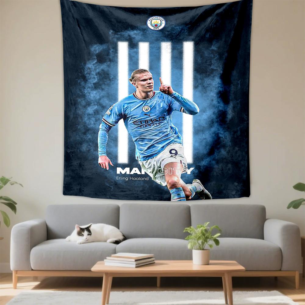 Erling Haaland Man City Light Blue Vertical Football Printed Tapestry for Living Room Dorm Decor