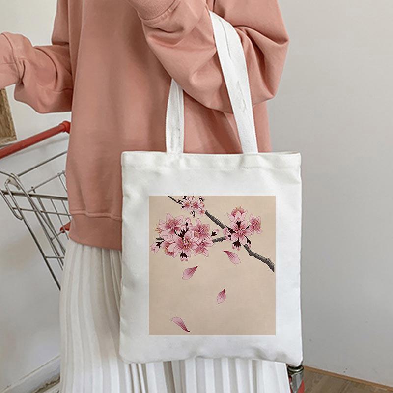 Women Kawaii Canvas Shoulder Bag Cartoon Print Ladies Shopping Bags Simple Grocery Handbags Tote Books Backpack School Bags