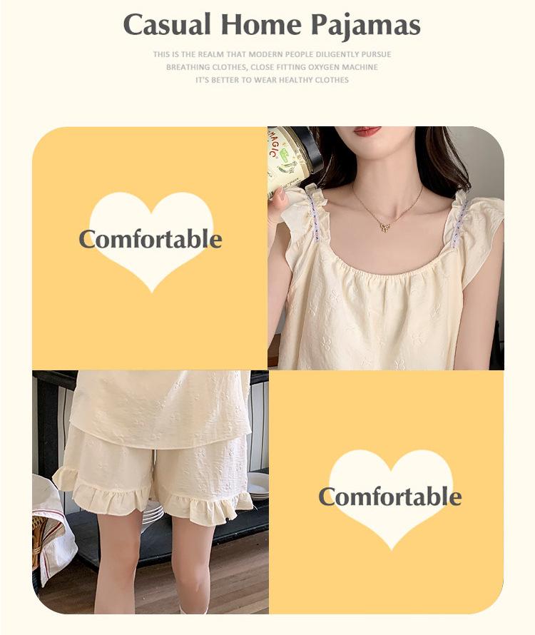 2026 Women's Cloud Cotton Camisole Pajama Set with Built-in Bra, Princess Style
