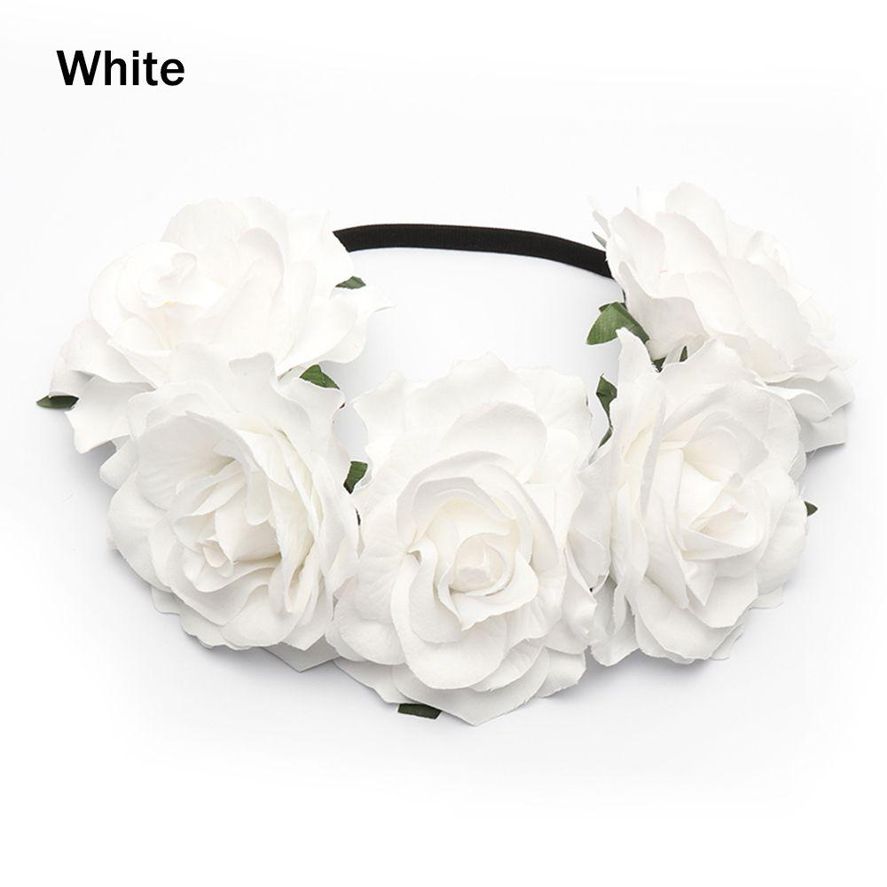 Bohemia Women Hair Accessories Wedding Hairband Bridal Headwear Rose Flower Garland Elastic Wreath Headband Fashion Headpiece