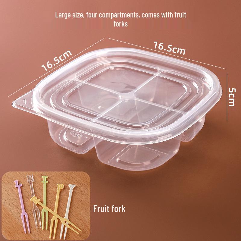 Round Transparent Disposable Fruit Box with Dividers and Lid for Fresh Slices and Salad Platter.