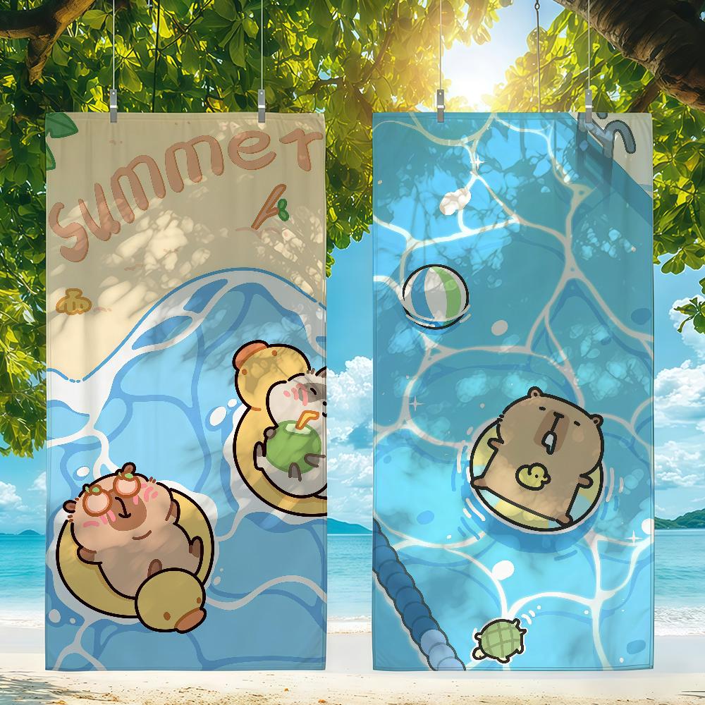 Cartoon Capybara Summer cute Towel Quick Drying Beach Towels Are Suitable For Swimming Pools Camping Yoga And The Gym