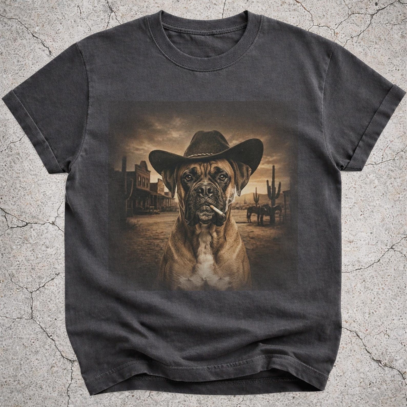 Boxer Dog Cowboy Shirt, Western Boxer Dog Meme Tee, Vintage Cowboy Dog Portrait, Funny Boxer Gift for Dog Lovers L