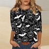 Women's Fashion Casual Three-quarter Sleeve Halloween Printed Round Neck Top