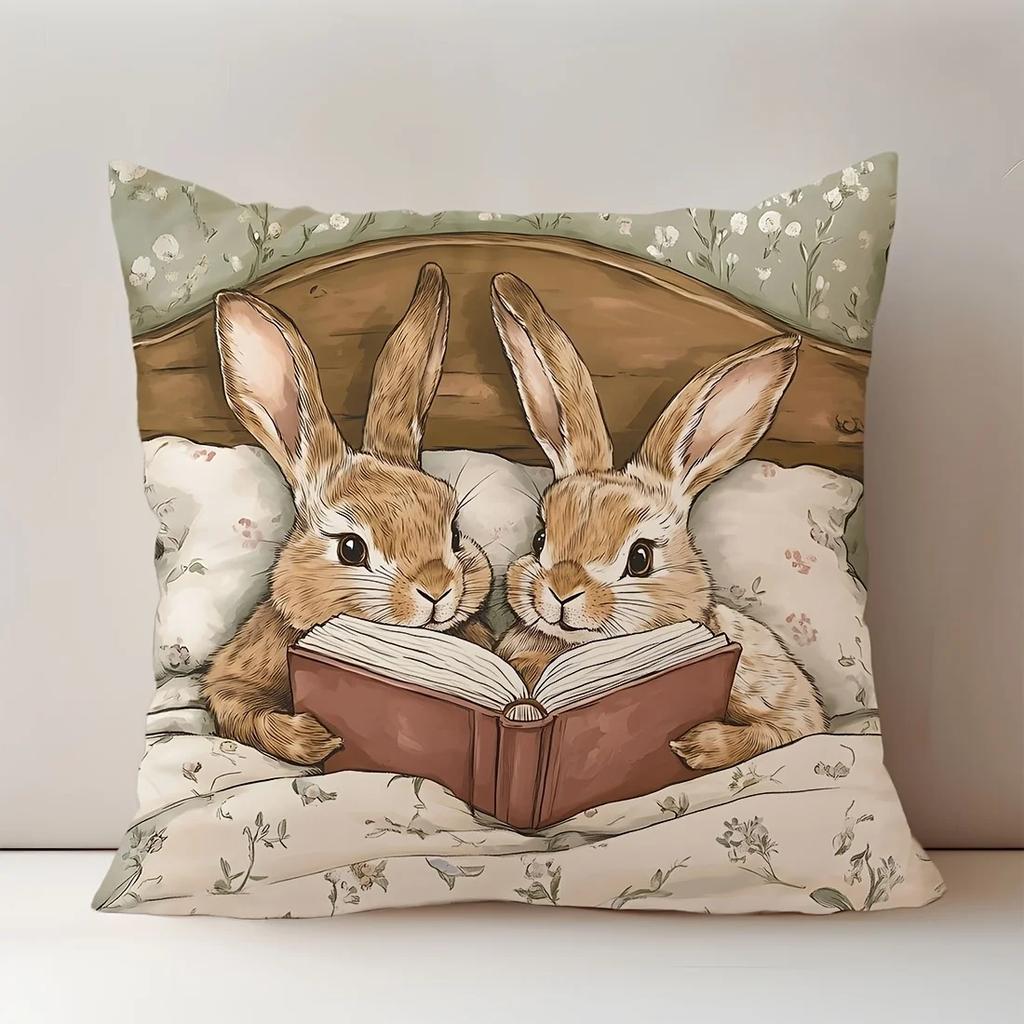 Easter Spring and Summer Retro Cartoon Cute Rabbit Singlesided Printed Pillowcase Gift for Friends Holiday Decoration