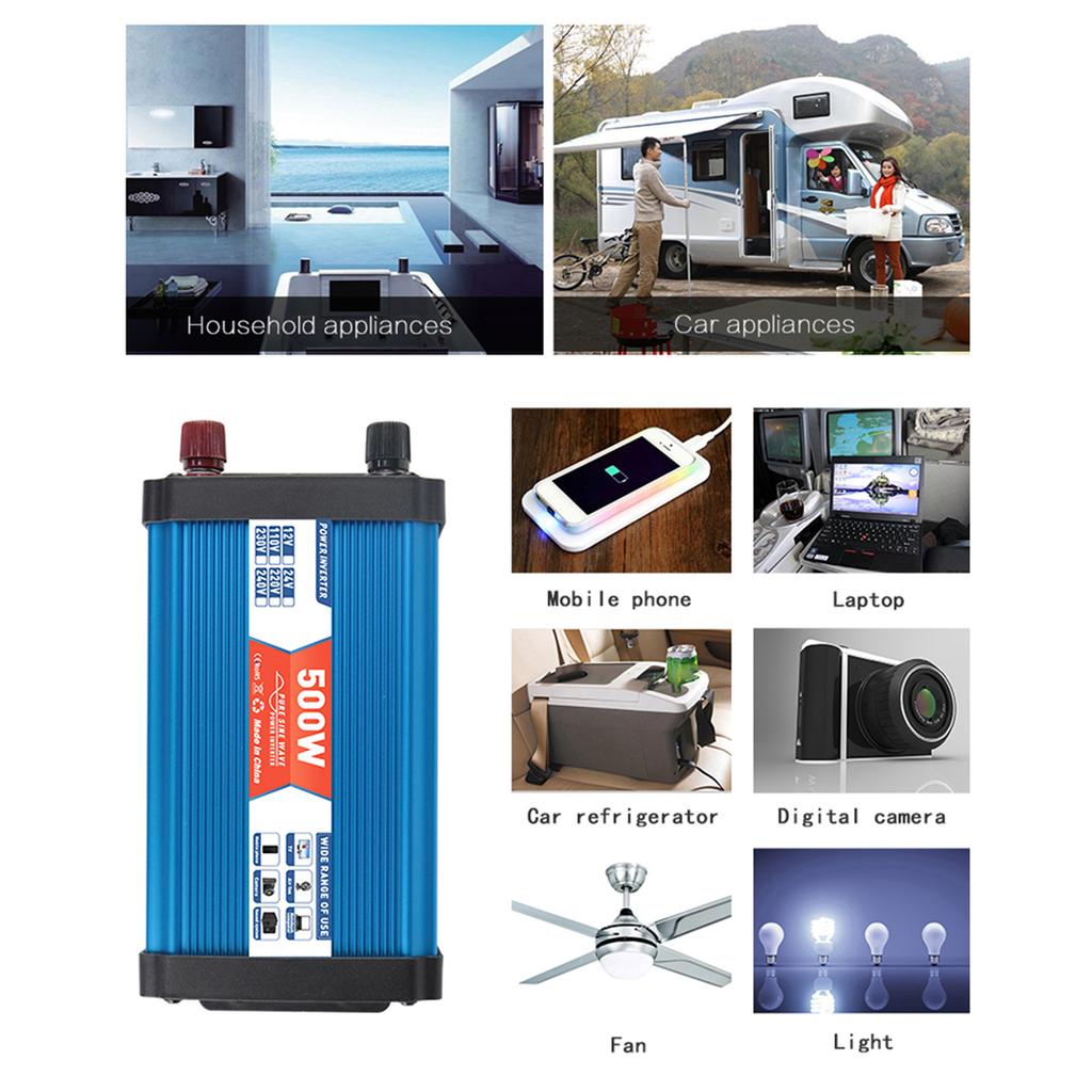 Güneş Enerjisi İnvertörü Sinüs Dalgası Güç İnvertörü 500W DC 12V - AC 100V-120V Çift USB Bağlantı Noktası ile