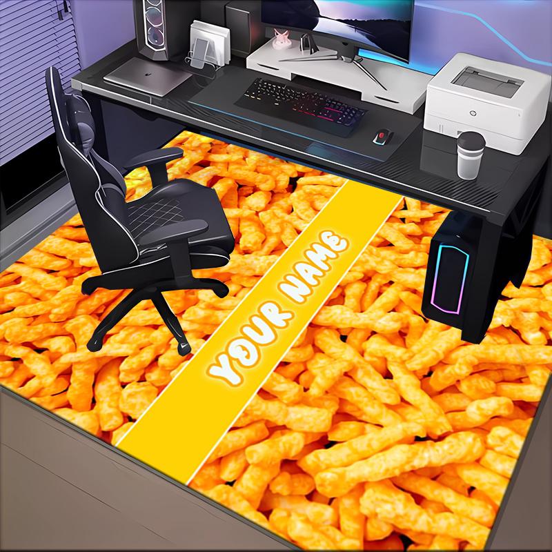 1PC Custom Name "Cheese Puffs Delight" Theme Floor Mat Ideal for Living Room, Game Rooms, Office, Bedroom, Floor Mat Playful Design