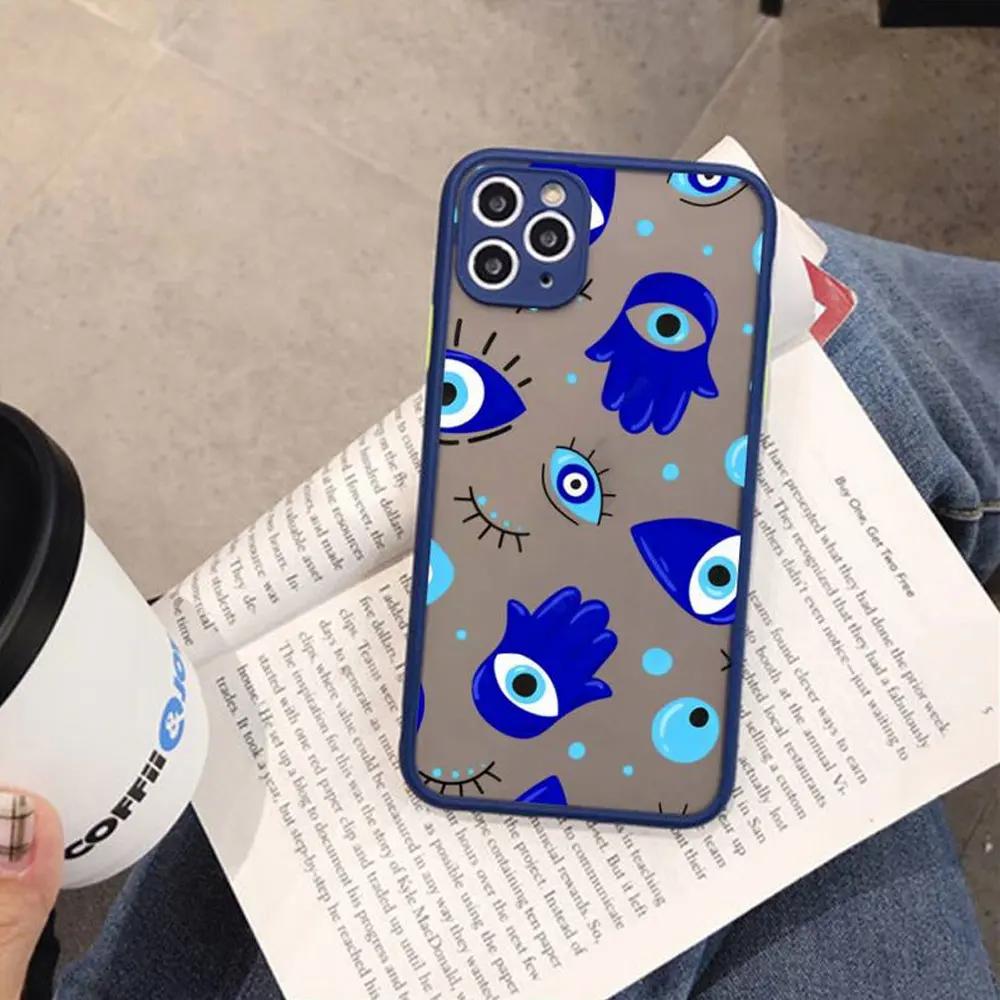 Funny Turkish Lucky Blue Evil Eye Phone Case for IPhone X XR XS 7 8 Plus 11 12 13 14 15 Pro MAX Mini Shockproof Matte Hard Cover