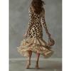 Rochie de damă stil european-american, cu mânecă lungă, decolteu în V, imprimeu model piatră, patchwork, plasă