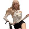 Women's White Cross-Strap Long-Sleeve Shirt - Autumn Pure Desire Niche Style