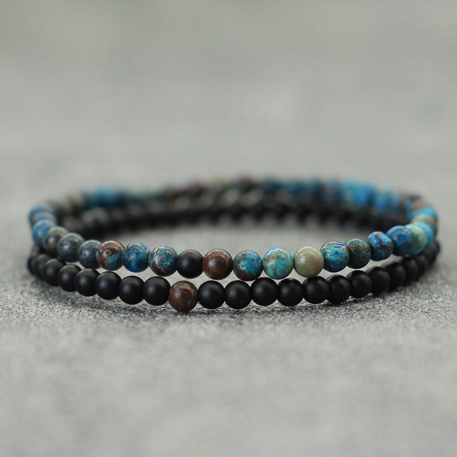 New 2Pcs 4mm Beads Bracelet Set For Men Tiger Eyes Turquoises Paired Strand Healing Braclet Handmade Casual Accessories Hombre