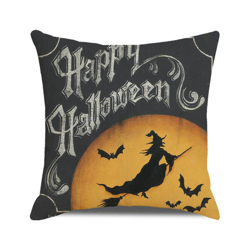 Halloween! Watercolor pumpkin black cat Digital printing short plush pillow covers for car sofa office cushion cover home goods