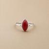 Red Coral Marquise Bezel Ring, 925 Sterling Silver Boho Ring, Handmade Coral Gemstone Jewelry