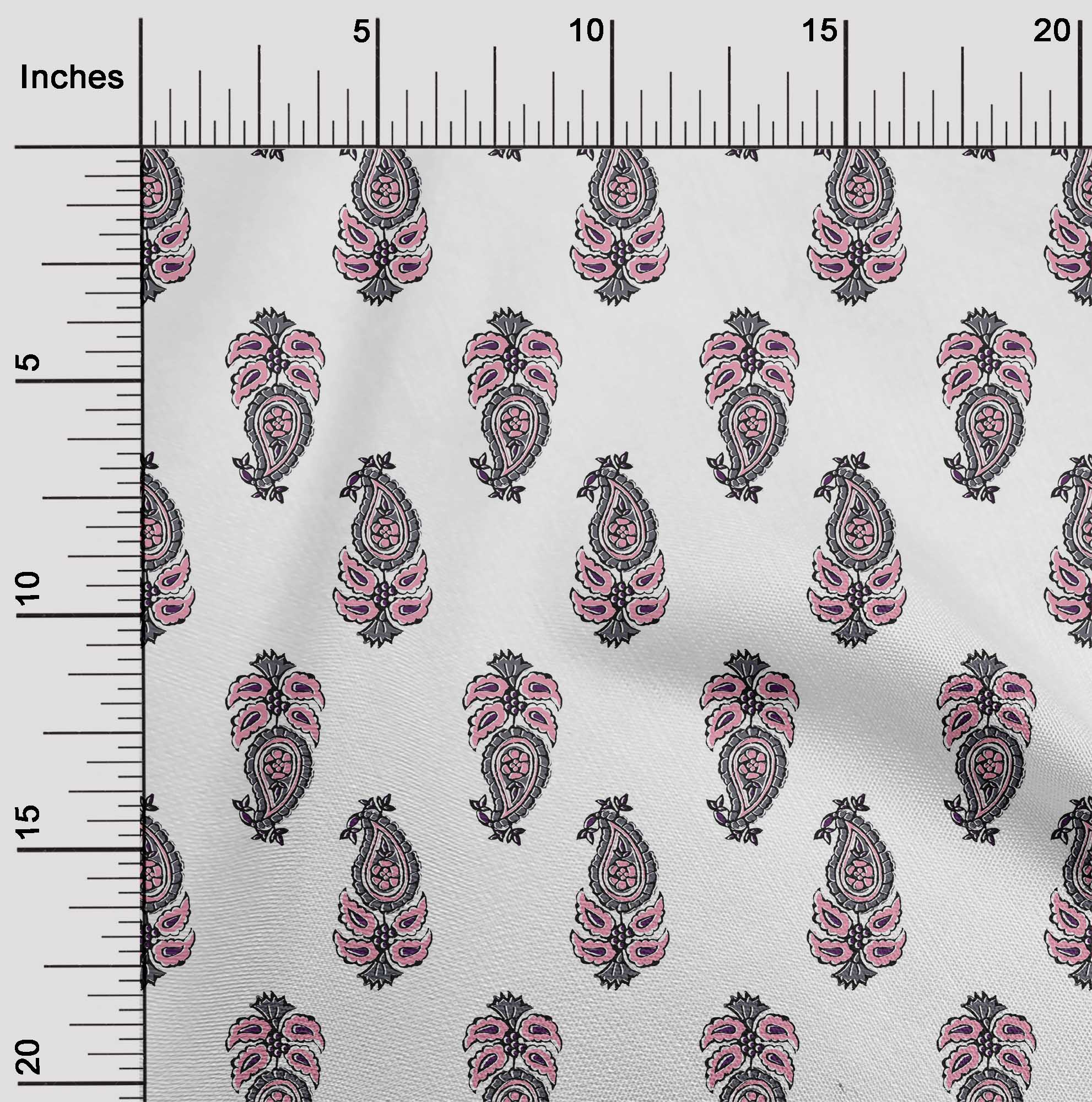 

oneOone Бавовняна гнучка тканина з листям і набивною тканиною з пейслі, 1 ярд 40 дюймів 42 Inch - Viscose Chiffon білий