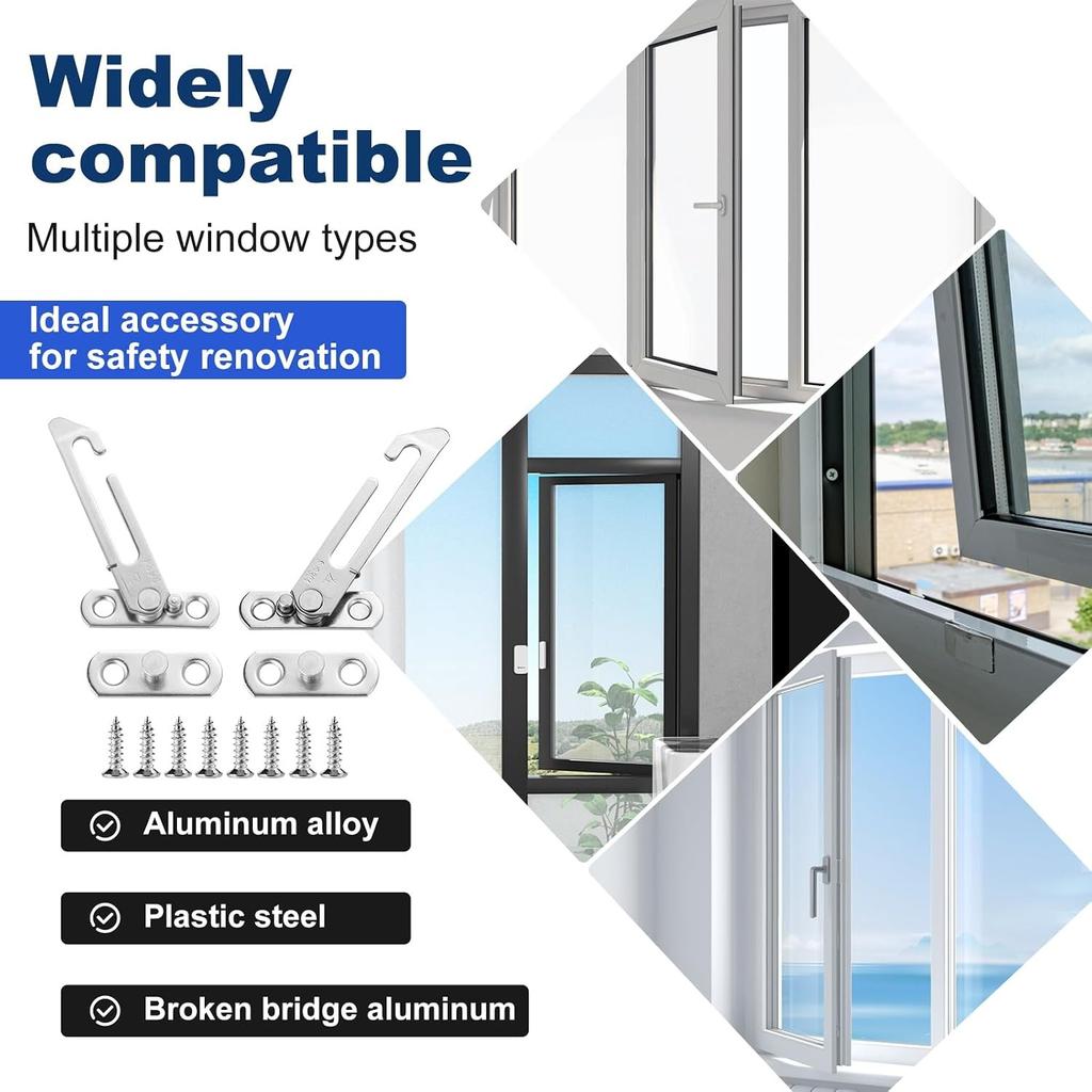 10 Pcs Window Restrictors Locks Stainless Steel Child Security Restrictor Hook with Screws 5 Left & 5 Right Handed Opening Limiters Restrictor Safety