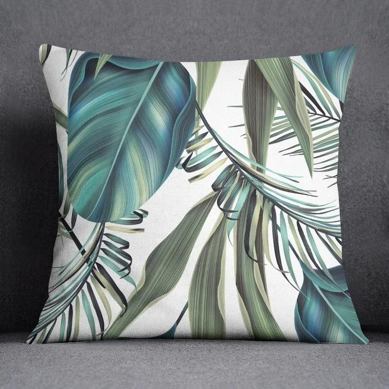 Exotic Tropical Leaves and Flowers Pillow Covers Pattern Cushion Cover Suitable for Sofa Bedroom Car Pillow Cover