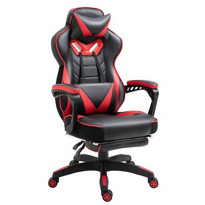 Gaming Chair, PU Leather Computer Chair, Home Office Chair with Footrest, Lumbar Support and Headrest, Red