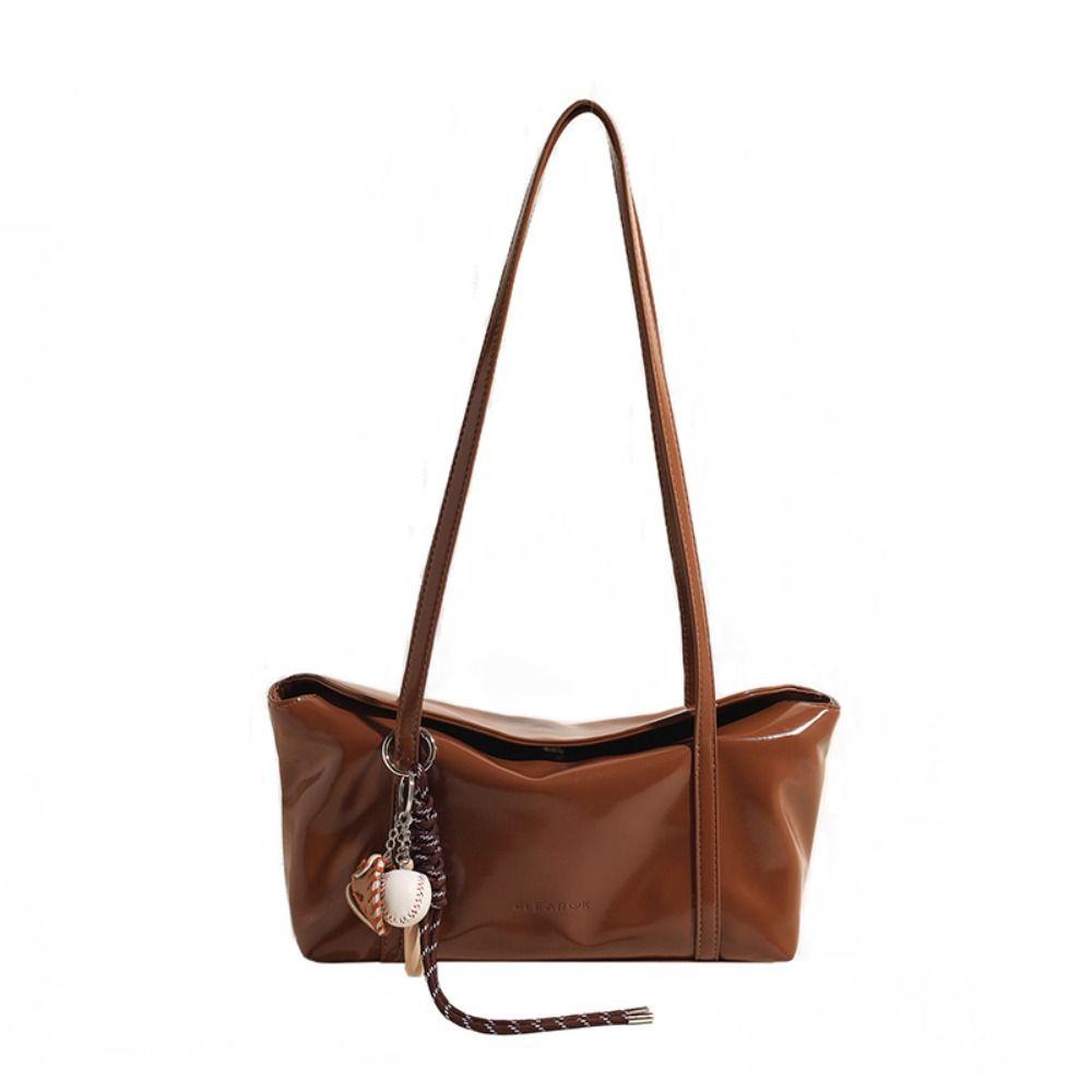 Korean Style Pu Dumpling Bag with Pendant Retro Underarm Bag Casual Boston Pillow Bag  Outdoor