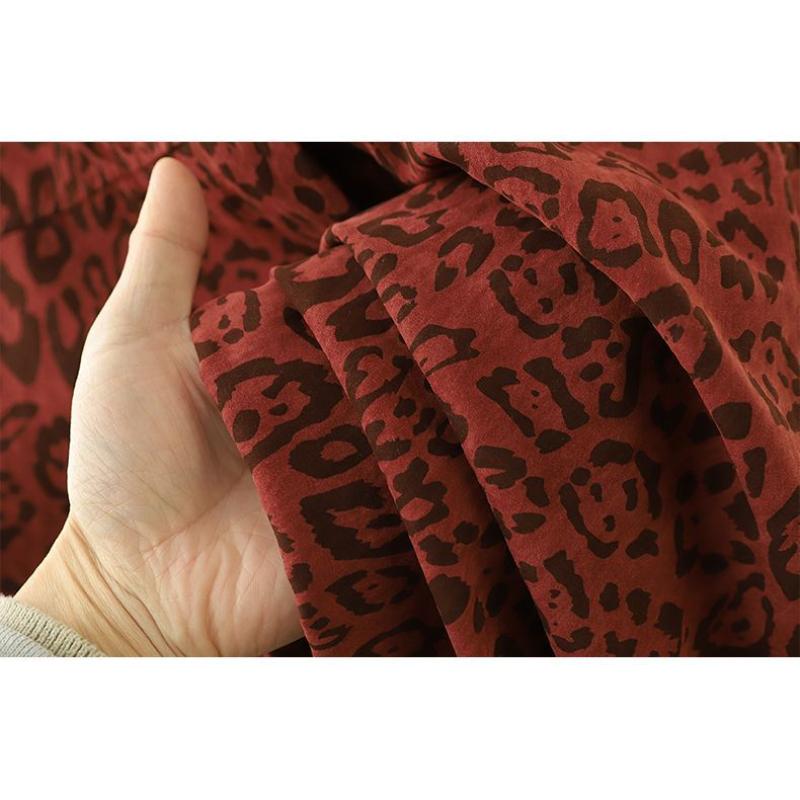 Women's New Spliced   POLO Collar Buttons Fashionable Versatile Slim Leopard Print Long Sleeve Shirt