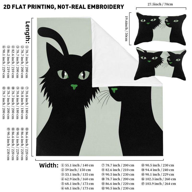 3-Piece Bedding Pillowcase Quilt Cover Set Black Cartoon Cat 2D Digital Printing Suitable For Bedroom Dormitory Decoration