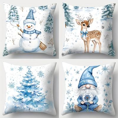 Christmas Pillowcases: Snowman, Deer, Christmas Tree & Gnome Designs Sofa Room Cushion Cover Home Decoration New Year Gift