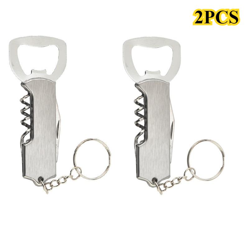 2PCS Beer Bottle Opener Keyring Keychain Stainless Steel Multifunctional Wooden Handle Corkscrew Wine Opener Bar Party Accessor 6