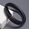 Punk Hand Woven Stitched Leather Bracelet Men's Stainless Steel Bracelets Bangles Simple Magnetic Buckle Luxury Jewelry