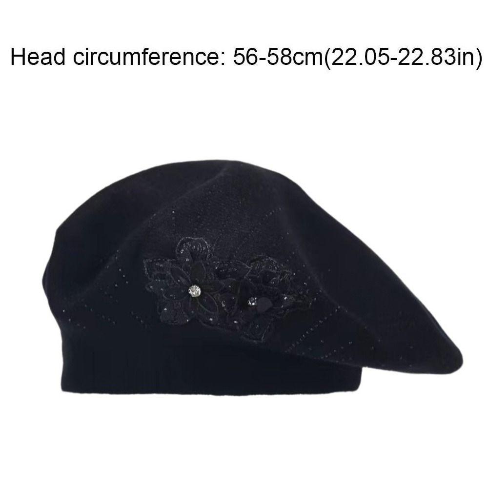 Flower Embroidery Women Beret Button Design Thick Material Woolen Hat Ear Protection Keep Warm Octagonal Hat Outdoor Activities