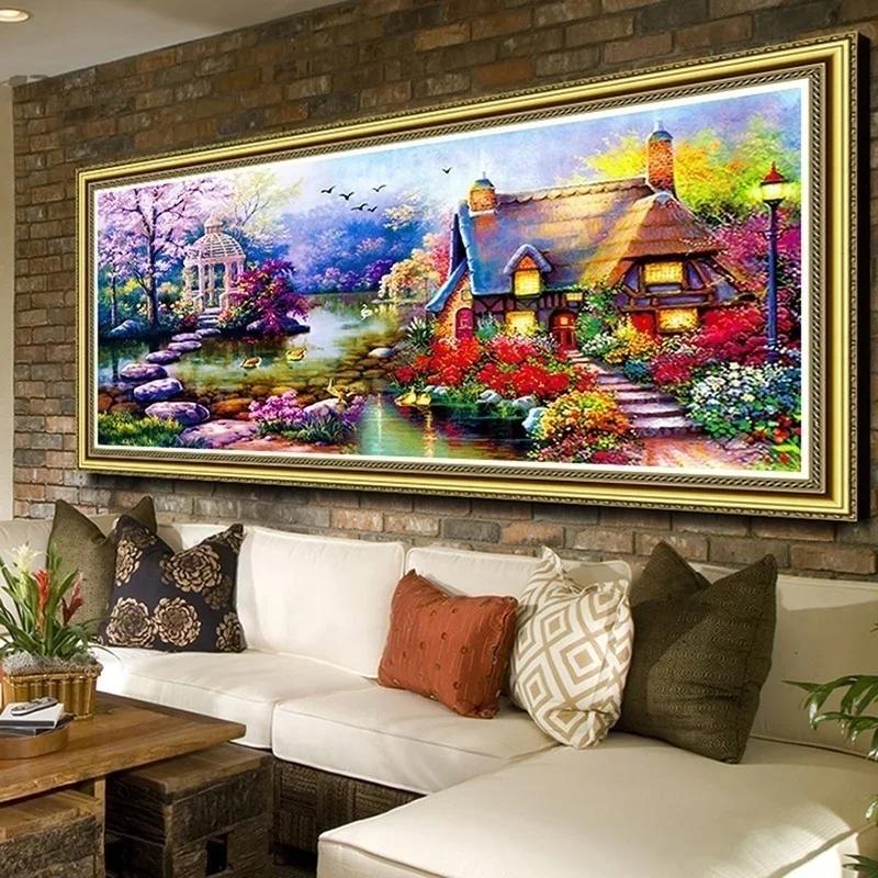 DIY 5D Diamond Mosaic Landscape Garden Cottage Painting 2024 New Cross Stitch Kit Diamond Art Embroidery Home Decor
