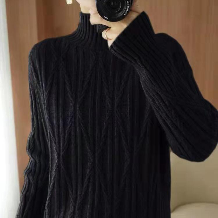 

Свитер-пуловер с полувысоким воротом для женщин, однотонный свободный свитер с длинными рукавами, темпераментный толстый вязаный свитер на осень и зиму XL