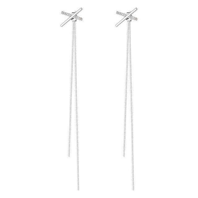 S925 Silver Geometric Tassel Stud Earrings: Fashionable Korean Style, Elegant Design, Versatile for Women