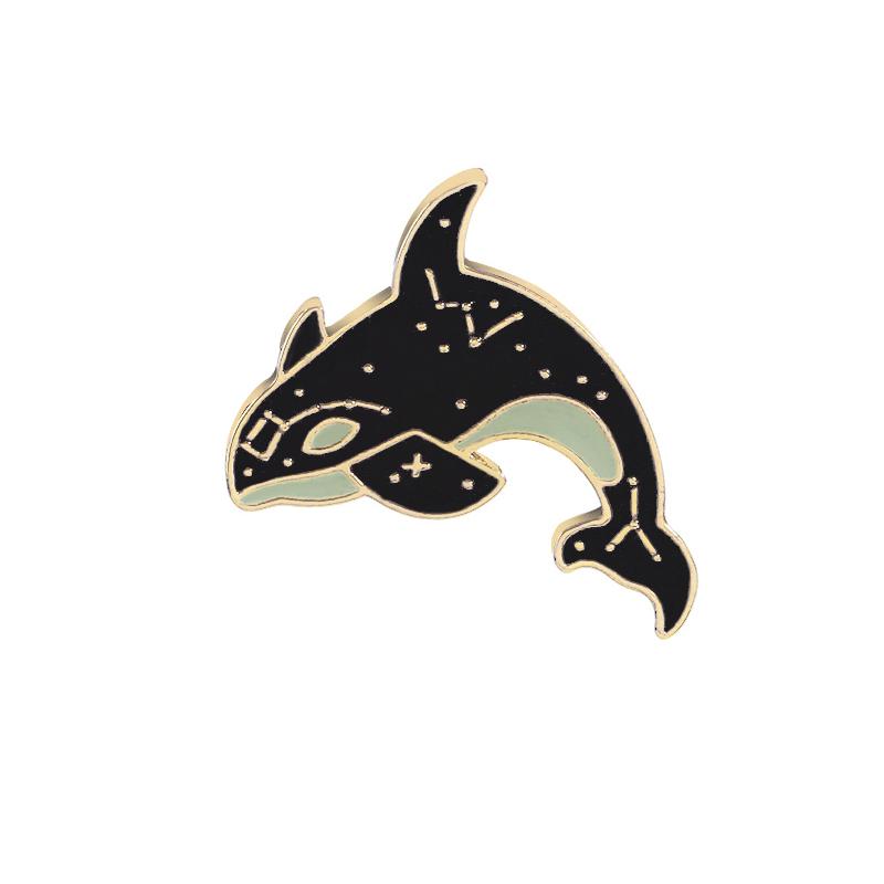 3 Styles Funny Galaxy Pattern Humpback Whale Enamel Brooches Marine Animals Shaped Golden Pins