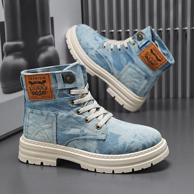 Big Size Men's 2025 Vintage British Work Boots Denim High Top Industrial Heritage Boots Rugged Comfort for Casual Workshop Wear