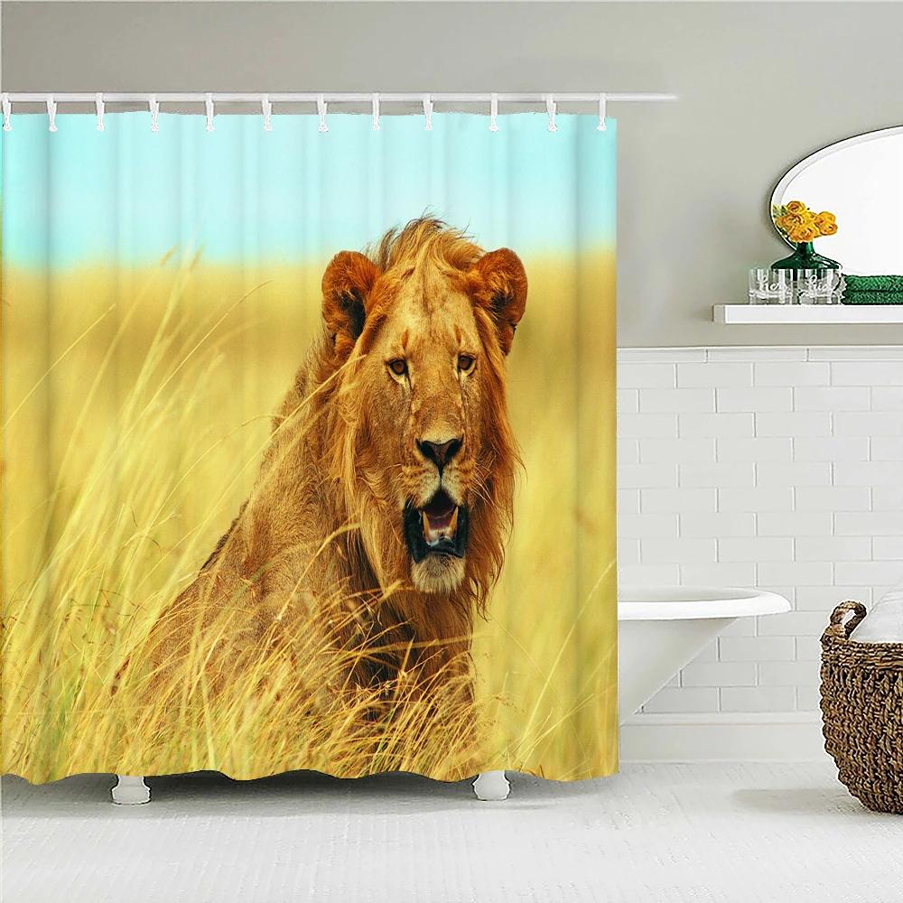 Lion Pattern 3D Printing Shower Curtains Home Decor Multi-size Grey Shower Curtain Animal Waterproof Bath Screen for Bathroom