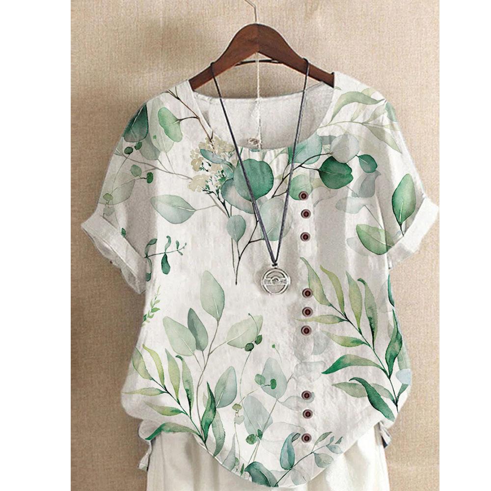 Cotton and Linen Women's Clothing Summer and Autumn Retro Casual Loose Cotton and Linen Short Sleeved T-shirt Cotton and Linen Women's Clothing Large
