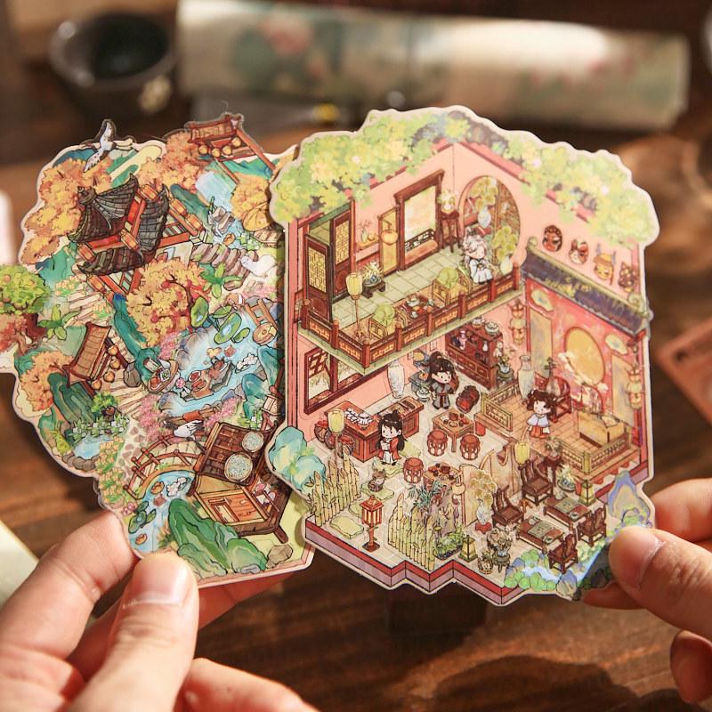 Herr. Papier Chinesischer Stil 3D Miniatur Hütten Aufkleber: 'Ein Termin mit dir' Journal-Serie