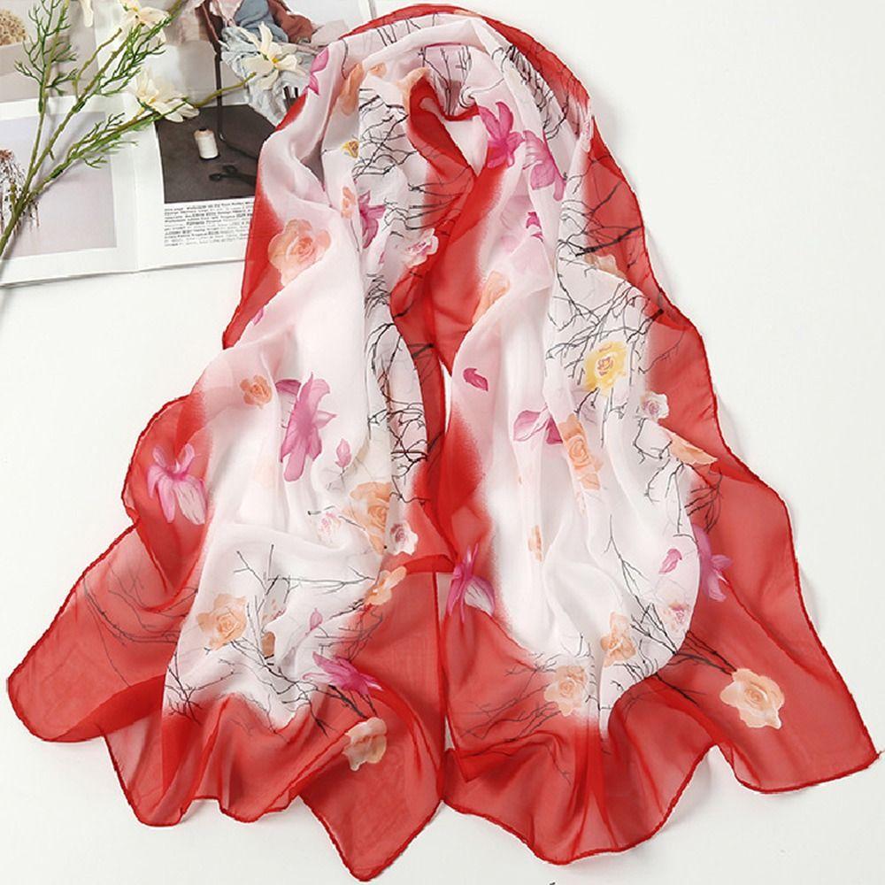 160*50cm Chiffon Scarf Flower Print Shawl Silk Fashion Long Wrap Shawl  for Women