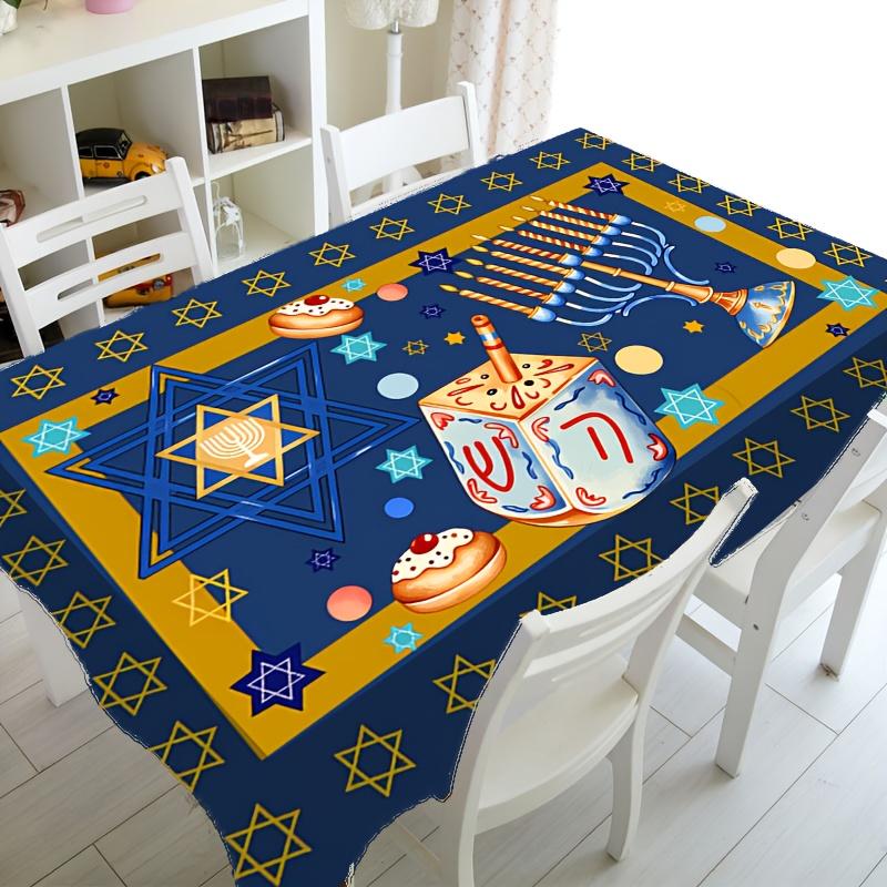 Joodse Feestdagen Thema Rechthoekige Tafelkleed voor Tafel Decoratie Keuken Eetkamer Waterdicht Herbruikbaar Tafelkleed voor Tafels Eetkamer 90x140cm