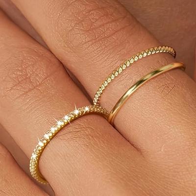 Set di anelli impilabili vintage sottili color oro per le donne Anello minimalista con zirconi bianchi, gioielli di moda, regalo semplice