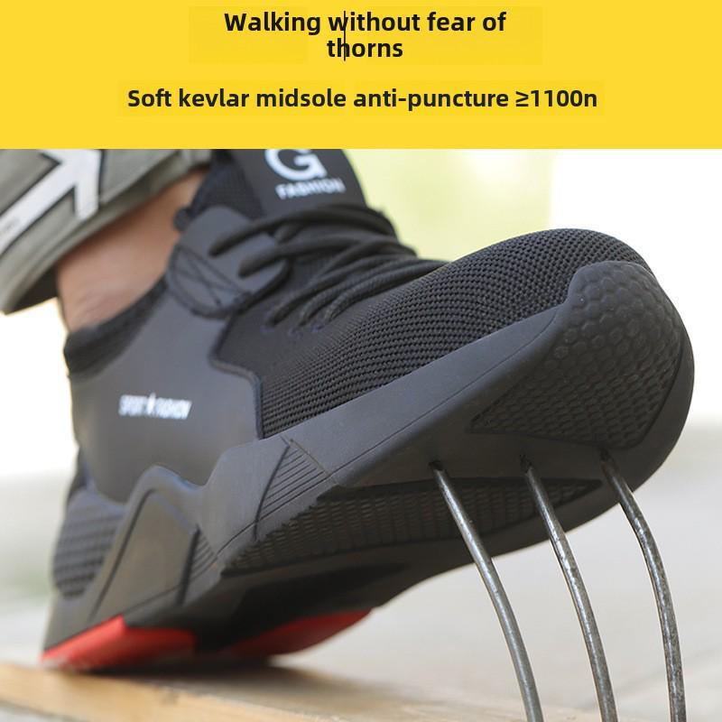 Men's All-Season Steel Toe Safety Shoes, Anti-Smash/Stab, Breathable Big G Weave, Rubber Sole