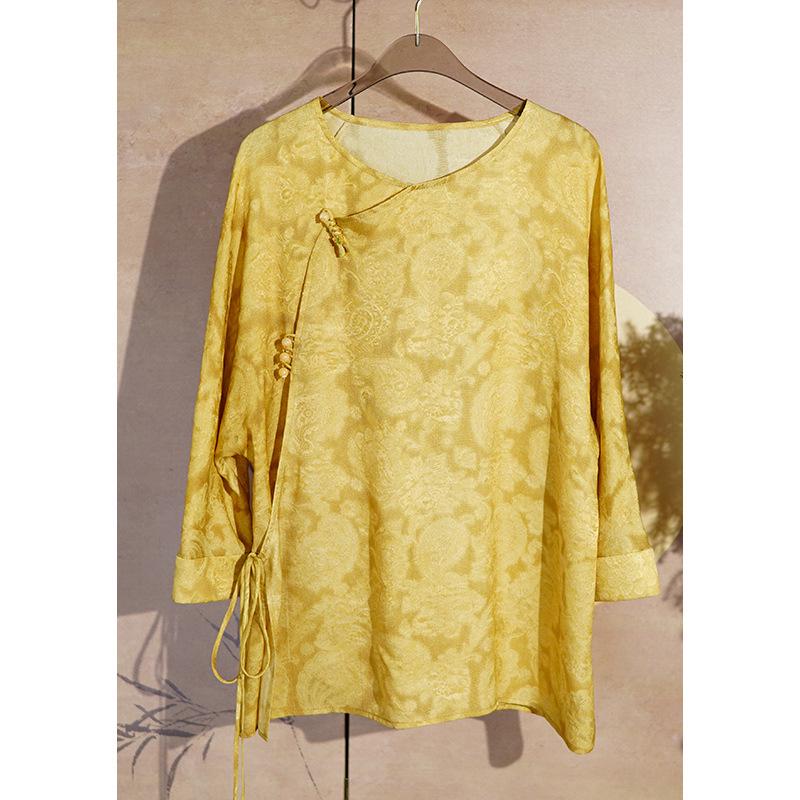 Women's High-End Chinese Style 100% Pure Mulberry Silk Ribbed Jacquard Top & Pants Set