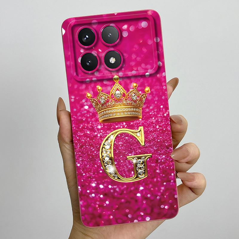 For Xiaomi Poco X6 Pro 5G Fashion Crown Initial Letter Couple Phone Case PocoX6 Pro 5G Soft Silicone TPU Lens Protective Casing