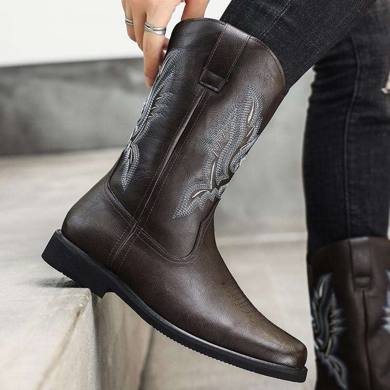 Herren High Top Stickerei Stiefel Herbst und Winter neu Übergröße Outdoor Freizeitstiefel Mode weiche Sohle Komfort Motorradstiefel