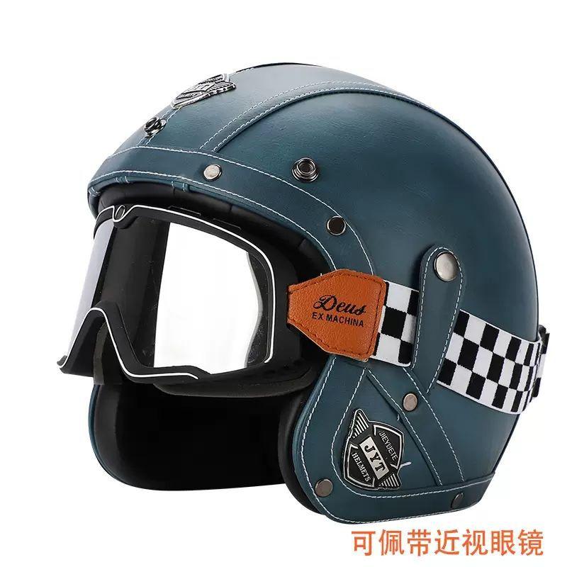 Retro Helmet Electric Motorcycle Leather Helmet Summer Pedal Cruise Motorcycle Harley Men and Women Three Quarter Helmet Half Helmet