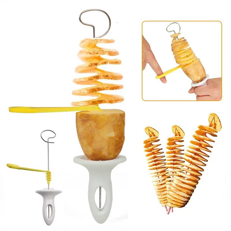 1Set Stainless Steel Plastic Rotate Potato Slicer Twisted Potato Spiral Slice Cutter Creative Vegetable Tool Kitchen Gadgets 3