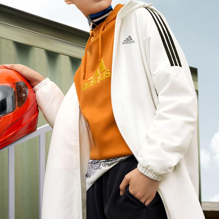 Adidas Logo Print Sports Hoodie Women Tops Orange HB7361