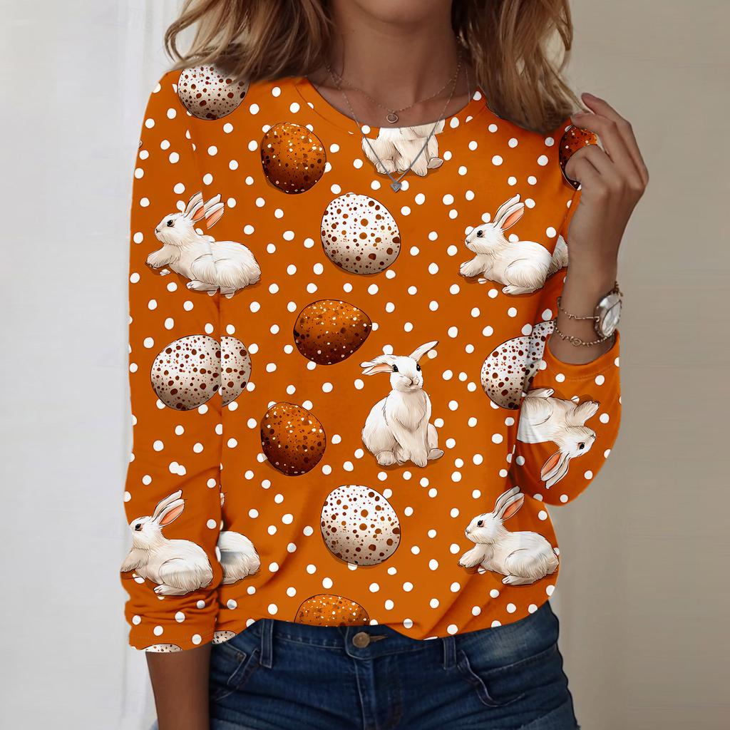 Women's Daily Casual Long Sleeved Easter Printed Round Neck Top