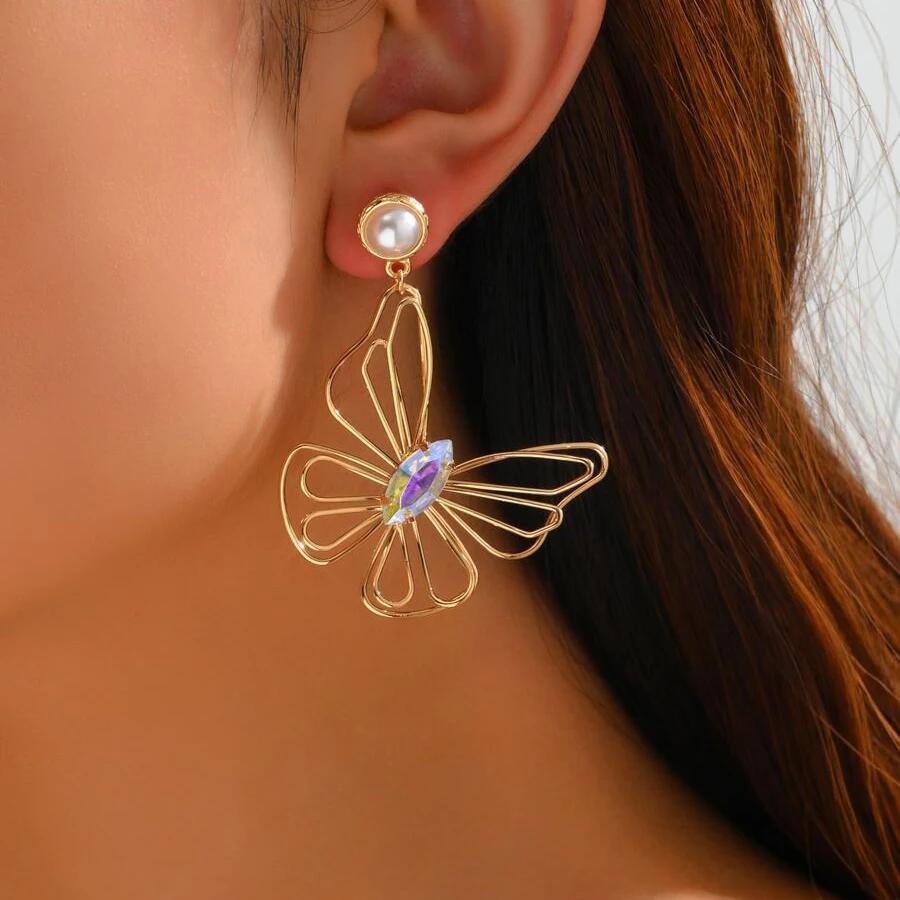 Obega Holiday Starfish Shell Butterfly Drop Earrings Post Shiny Gold Color Dangle Earrings Stud Women's Summer Ocean Jewelry