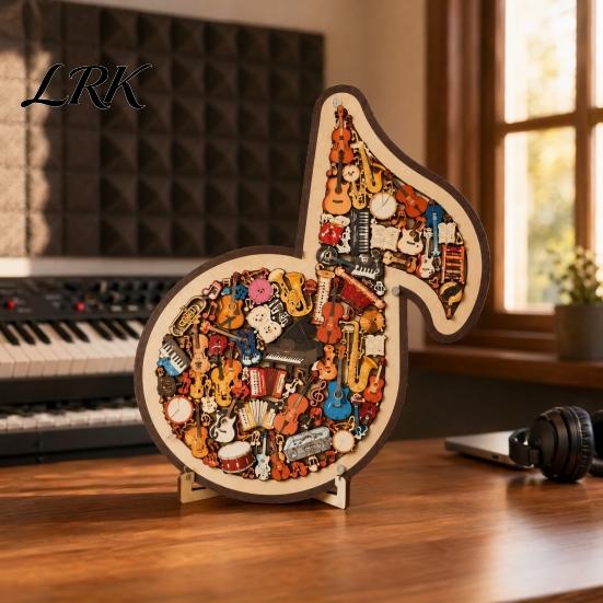 Precision Cut Wood Puzzle Musical Note Wooden Decoration, Instrument Jigsaw Puzzle, Decoration Family Night Challenge Game, Gift for Kids Adults Game